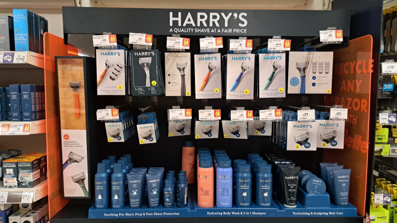 HARRY'S POS design and installation by Retail Profiling, a field marketing agency in the UK and Europe