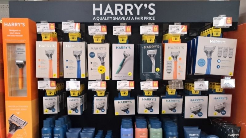 HARRY'S POS design and installation by Retail Profiling, a field marketing agency in the UK and Europe.